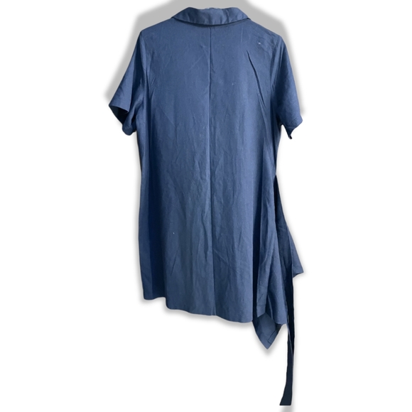 Cotton Linen Blend Shirt Dress, Blue - Picture 3 of 5